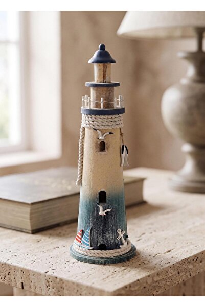 The Mia Retro Marin Deniz Feneri Halat ve Çapa Obje 52 cm