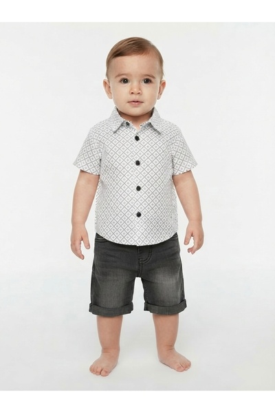 Minik mooda Baby Boy Short Sleeve Patterned Shirt and Shorts Set