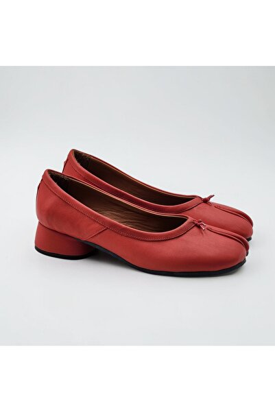 Ega ayakkabı Women's Genuine Leather Heeled Tabi Shoes