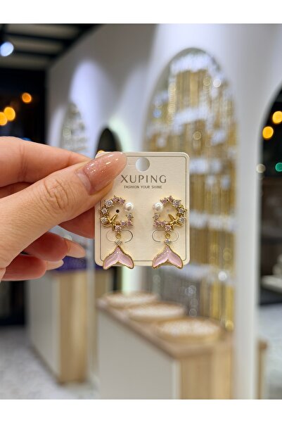 SU PERİSİ TAKI BİJUTERİ أقراط XUPING GOLD بحجر وردي غير قابل للتلاشي على شكل ...