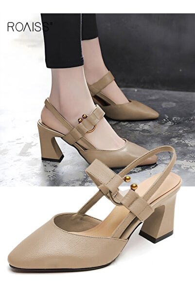 ROAISS Fashion Women Office Lady Sandals Summer Pointed Toe Chunky Heel Shoes...