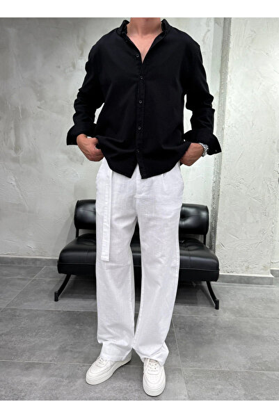 DIFRANSEL JEANS Men's Belt Detailed Linen Baggy Trousers