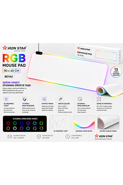 IRONSTAR RGB Oyuncu Mouse Pad 90x40 cm Dünya Haritalı LED Işıklı XXXXL Gaming...