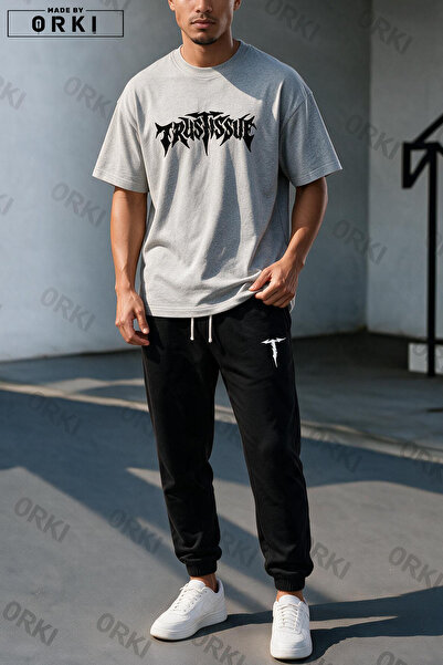 EFFRENATU Trust Problem Printed Oversized Unisex T-Shirt Jogger Sweatpants Set