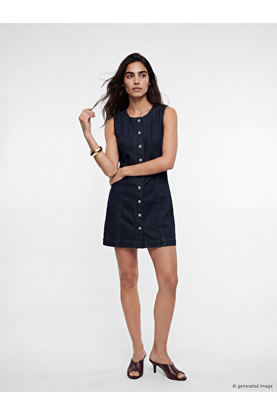 LC Waikiki Rochie mini din denim cu guler rotund
