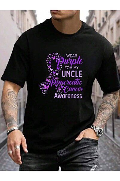 799 تي شيرت رجالي أسود للعطلات من القطن 100%، بتصميم يحمل عبارة "I Wear Purpl...