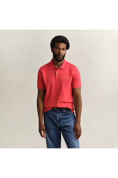 Gant Men's Red Regular Fit Logo Polo Neck T-Shirt