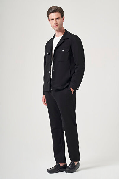 İmza Black Berber Collar Knitted Elastic Waist 6 Drop Slim Fit Unlined Flexib...