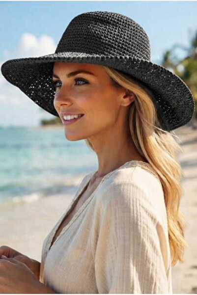 Uniquetrenders Women's Wide Brim Straw Weave Bucket Hat Crochet Bohemian Beac...