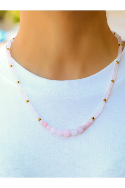 Esha Store Natural Stone Pink Quartz Hematite Natural Stone Women's Necklace ...