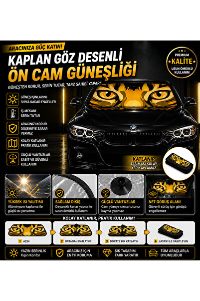 TEKNO TeknoGrip Kaplan Göz Desenli Araç Ön Cam Güneşliği Katlanabilir Oto Gün...