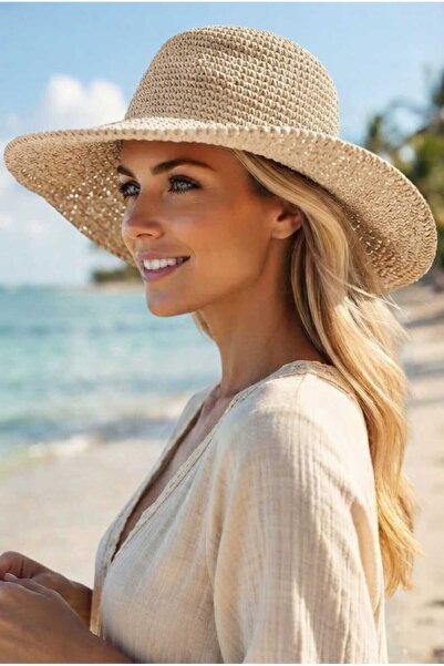Uniquetrenders Women's Wide Brim Straw Weave Bucket Hat Crochet Bohemian Beac...