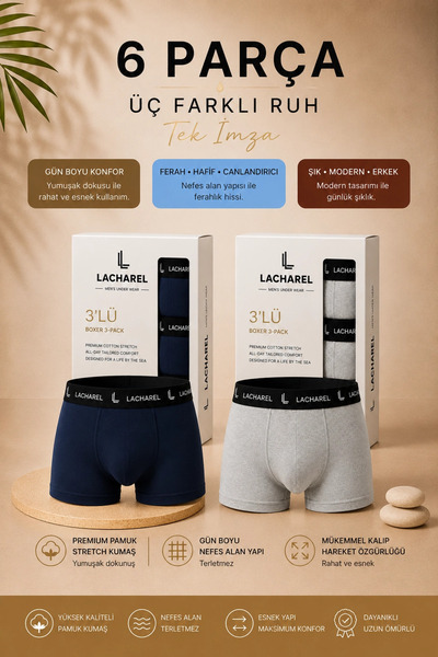 ERTAŞ TREND STORE Men's Lycra Cotton Breathable Combed Cotton 6-Piece Boxers ...