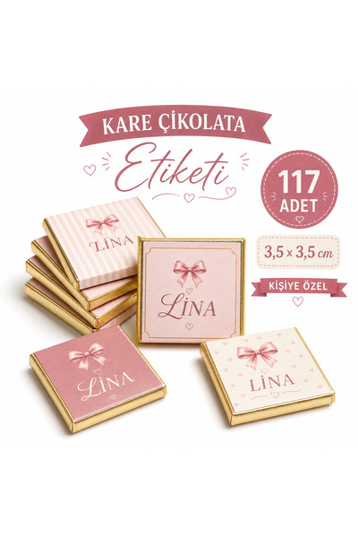 MASAL PARTİ EKİPMANLARI Kişiye Özel İsimli Kare Çikolata Etiketi Yapışkanlı 1...