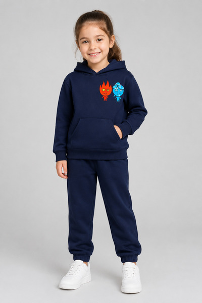 han elegant Hooded Fire and Water Character Printed 2-Season Unisex Children'...