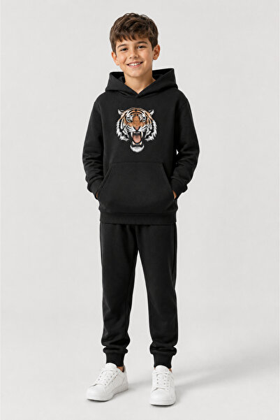 han elegant Hooded Lion Printed Kangaroo Pocket 2 Thread Seasonal Unisex Chil...