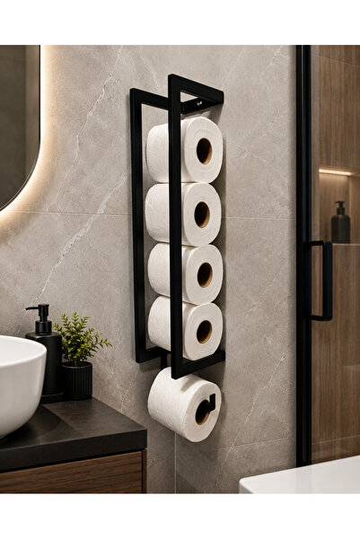 Kayra Dizayn Toilet Paper Holder Shelf Model Metal Black