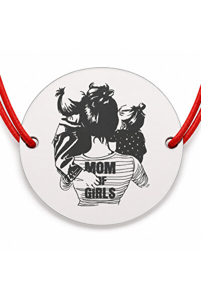Simoshop Brățară argint 925 cu bănuț Mom of Girls, șnur reglabil — cadou mamă...