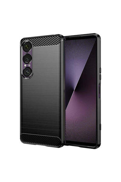 Techsuit Калъф за Sony Xperia 1 VII, карбонов силикон, черен - черен