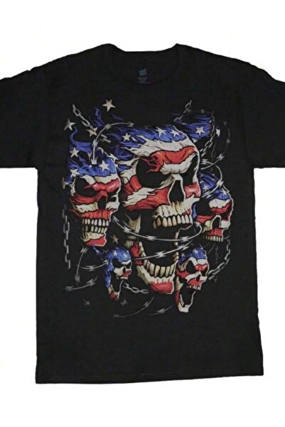 799 Big And T-Shirt USA Skulls Tee Shirt Tall Shirts For Men Biker Barbed Wire
