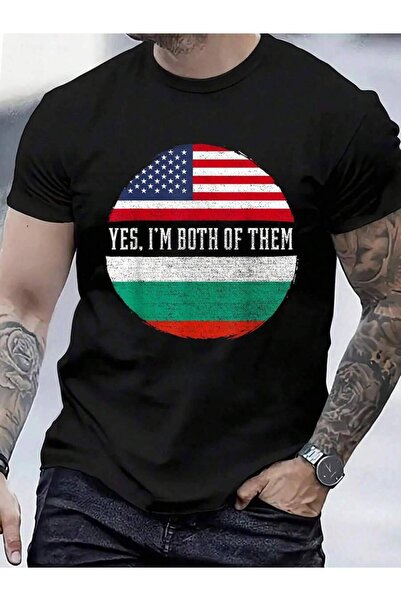 9TAY تي شيرت قطن 100% بتصميم علم الولايات المتحدة الأمريكية ونصف علم بلغاريا،...