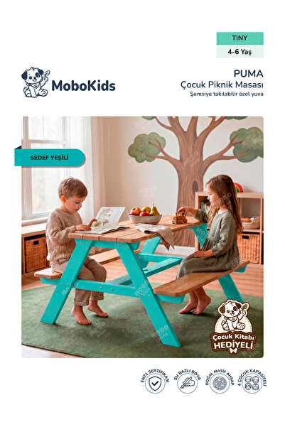 mobokids Anaokulu Piknik Masası Puma Masif Ahşap 4 kişilik Tiny 4-6 Yaş Ahşap...
