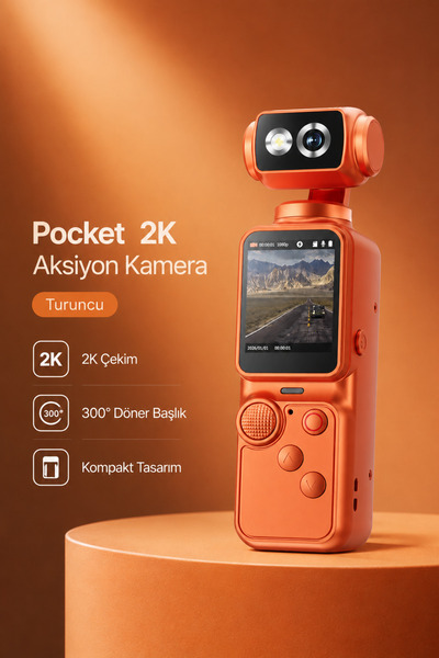 Tinytek Pocket 2K Aksiyon Kamerası 300° Döner Başlık Otomatik Odak Dolgu Işığ...