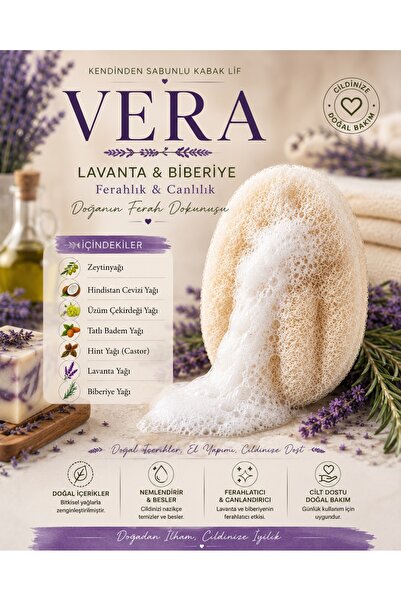 Lavandula Vera - Kendinden sabunlu doğal duş lifi - Kabak kese - Lif - Lavant...