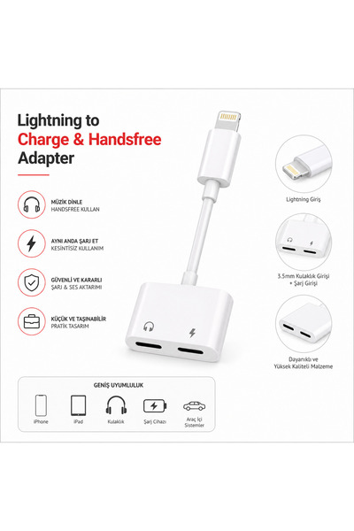 Torzende LİGHTNİNG ŞARJ VE 3.5 MM KULAKLIK DÖNÜŞTÜRÜCÜ ADAPTÖR İPHONE VE İPAD UYUMLU