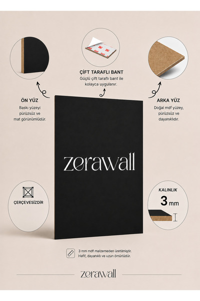 Zerawall 6 Parça MDF Tablo Seti Balerin, Şato, Tavşan ve Gökkuşağı – Pembe Be...