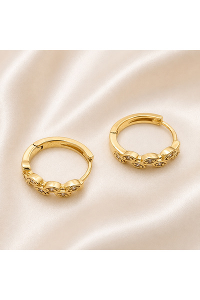 Yonida Jewelry 14K Gold Renk Kaplama Taşlı Zeytin Yaprağı Tasarım Halka Glory...