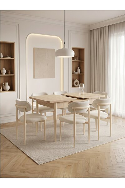 Concept Ayz Home Bella Serisi 6 Kişilik Beyaz Kumaş 80*130 Traverten Açılır M...