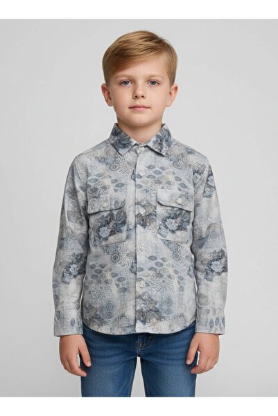 Babyqlo Boys Grey Floral Printed Cotton Shirt