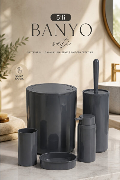 Store HGY Home Modern Antrasit Yuvarlak 5'li Banyo Seti