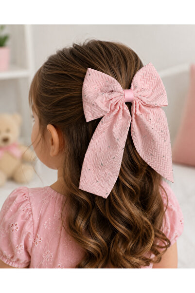 Bymiel Stone Detailed Large Bow Hair Clip with Fabric Automatic Clip