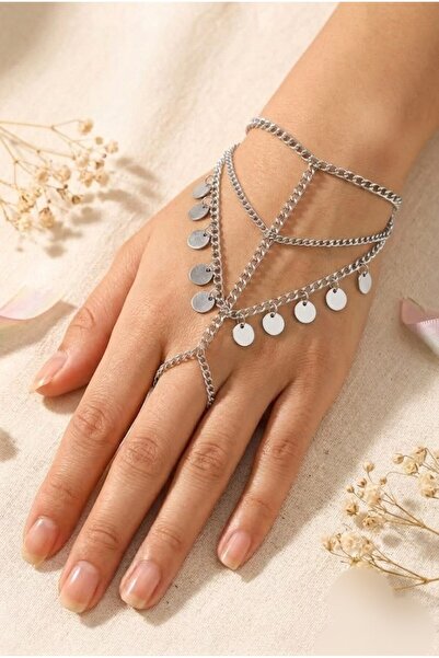 Shiklik Women's Circle Figured Dangle Sequin Chain Shahmeran Bracelet