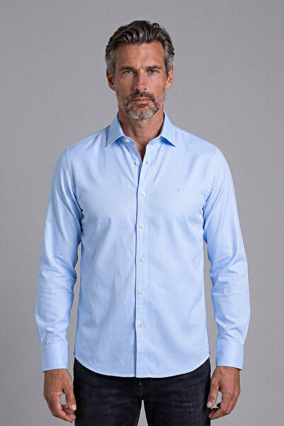 Bisse Blue Regular Fit Cotton Pocketless Classic Long Collar Shirt