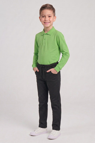 nacar çarşı Boys' Green Long Sleeve Polo Collar T-Shirt Black Ribbed Waist Ca...