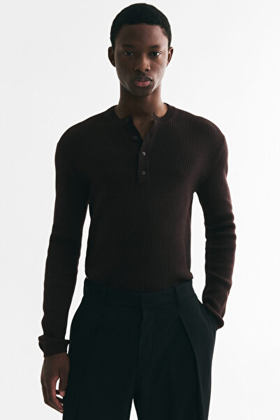 H&M Lastik Örgülü Henley Üst Slim Fit