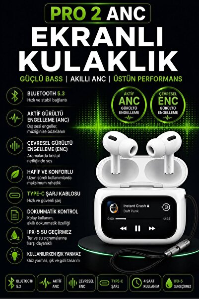 WUNİT Air Pro 2 Ekranlı Anc&Enc 5.3 BT Gürültü Engelleyici Bluetooth Kulaklık...
