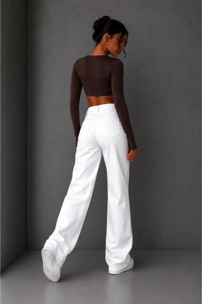 LAMİRA Palazzo White Denim Pants High Waist Loose Street Style Office/Young Summer Pants Denim Jeans
