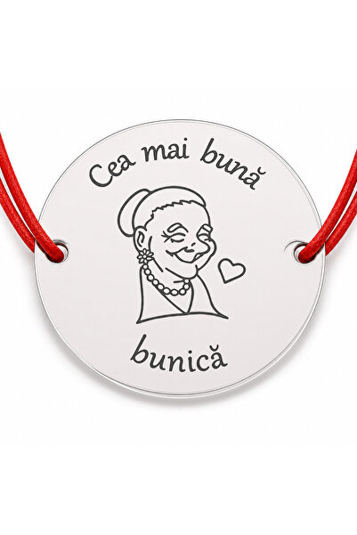 Simoshop Brățară argint 925 cu bănuț Cea mai bună bunică, șnur reglabil — cadou