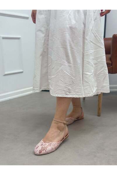 ERVANIN BUTİĞİ Pink Lace (Gloria) Women's Ballerinas with Ankle Tie