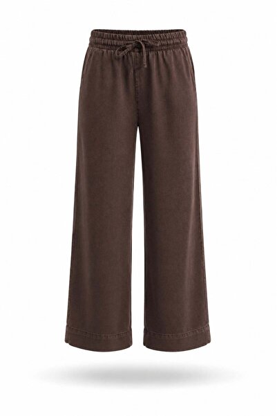 5in1Canpolat Smeđe pantalone sa elastičnim strukom 00381