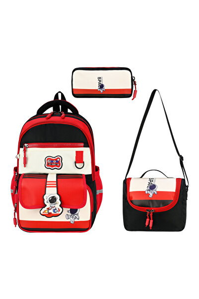 KİDSBAG Good Model Astronot Desenli Ultra Lüx 3'lü İlkokul Erkek Çocuk Beslen...