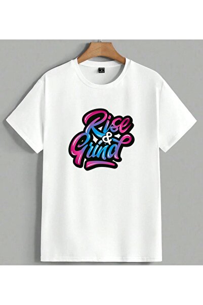 ELFERA Rise and Grind Neon Graffiti Printed Unisex Oversize T-Shirt White