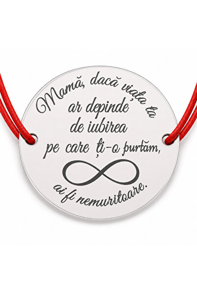 Simoshop Brățară argint 925 cu bănuț Mamă iubită, șnur reglabil — cadou