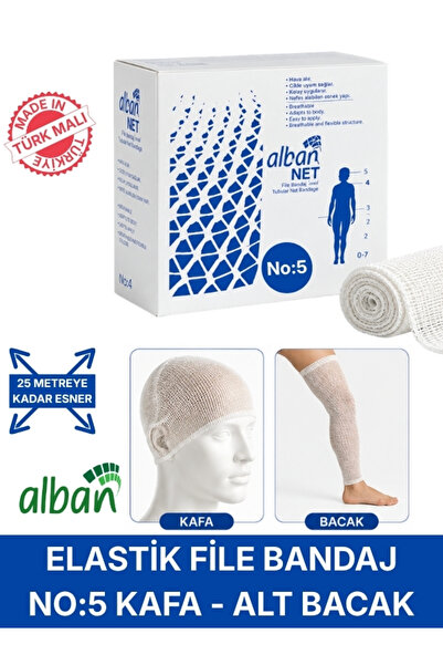 Alban Elastik File Bandaj, No:5 Omuz ve Diz, Esnetince 25m'ye Kadar Uzayan Tü...