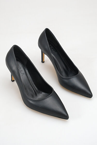 Rella Black Pointed Toe Stiletto Heeled Stylish Classic Women's Shoes