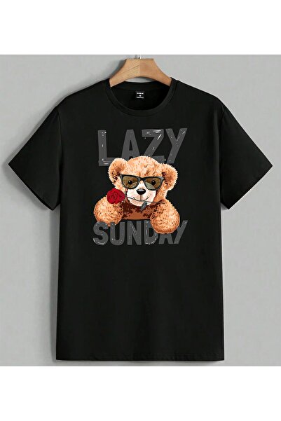 ELFERA Lazy Sunday Teddy Bear naočare, jednobojna unisex majica sa širokim ru...